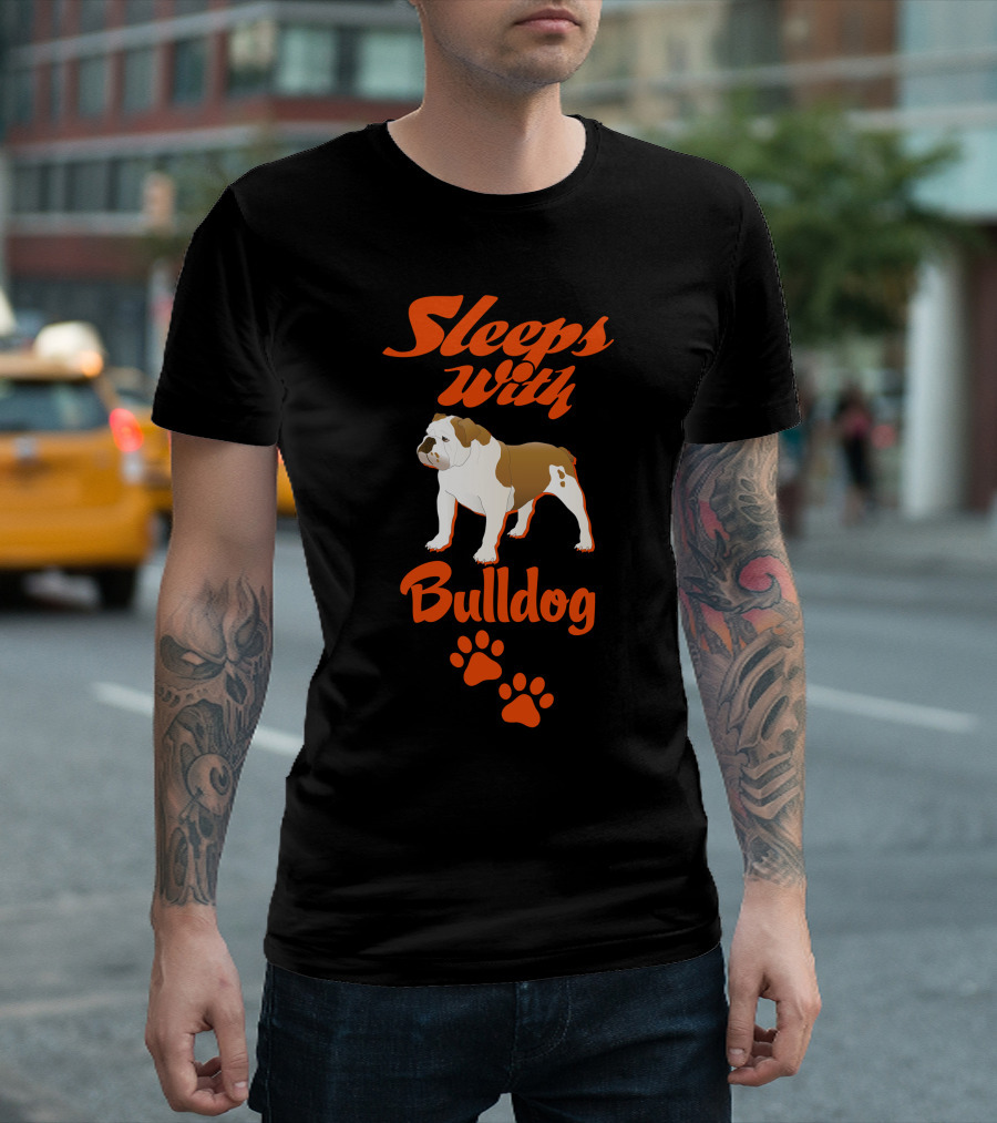 Sleeps With Bulldog Paw Prints T-Shirt