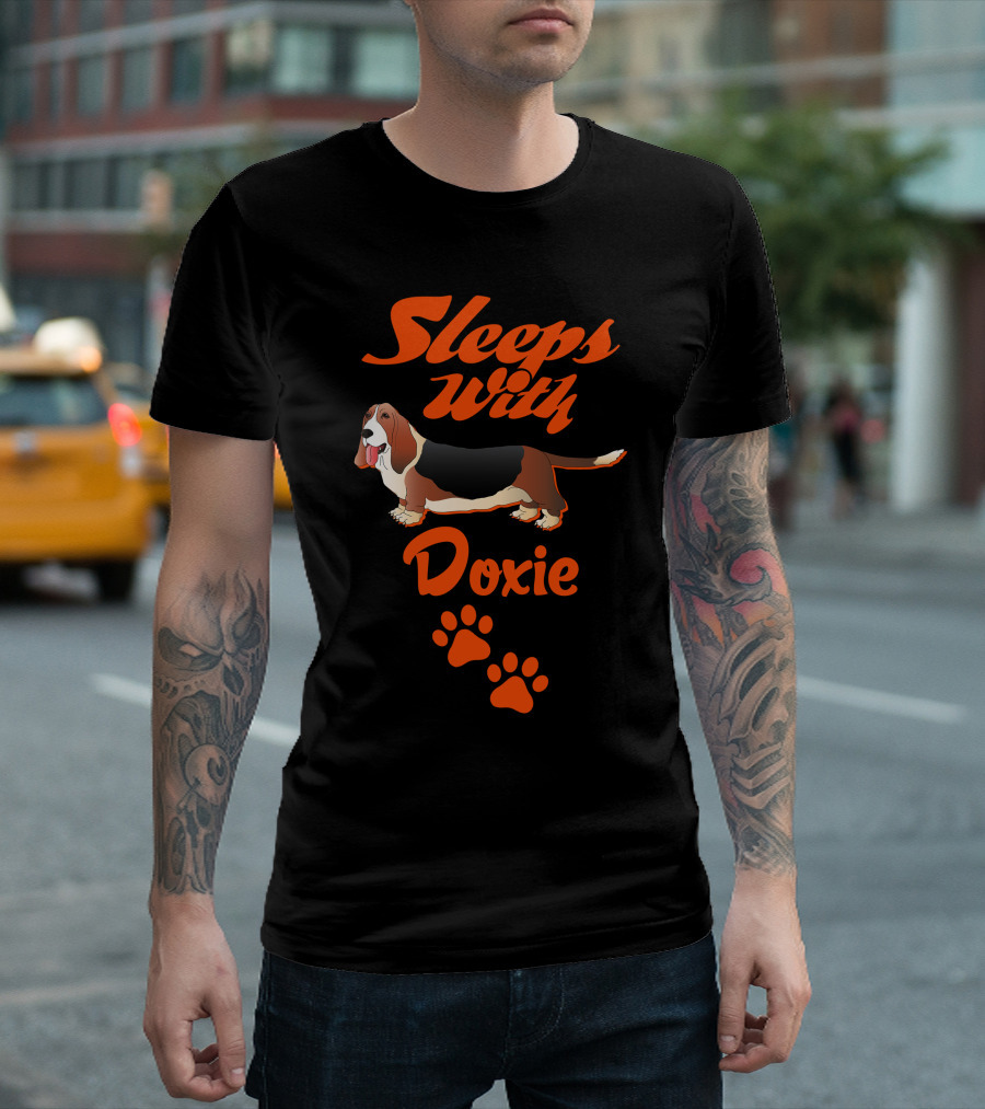 Sleeps With Doxie Dog and Paw Prints T-Shirt