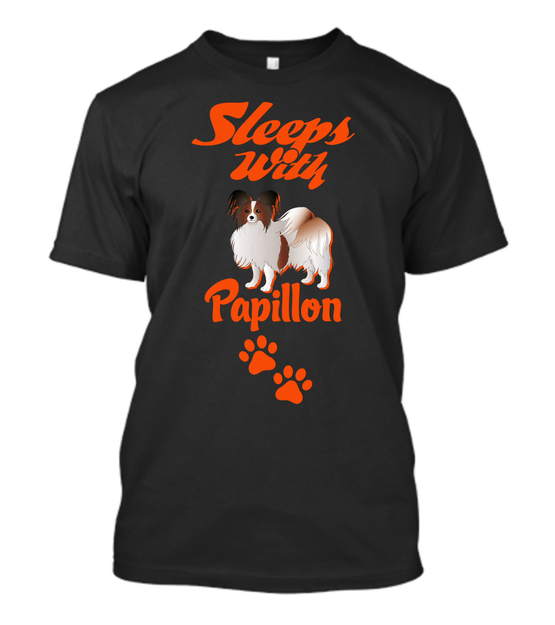Sleeps With Papillon Dog Paw Prints T-Shirt