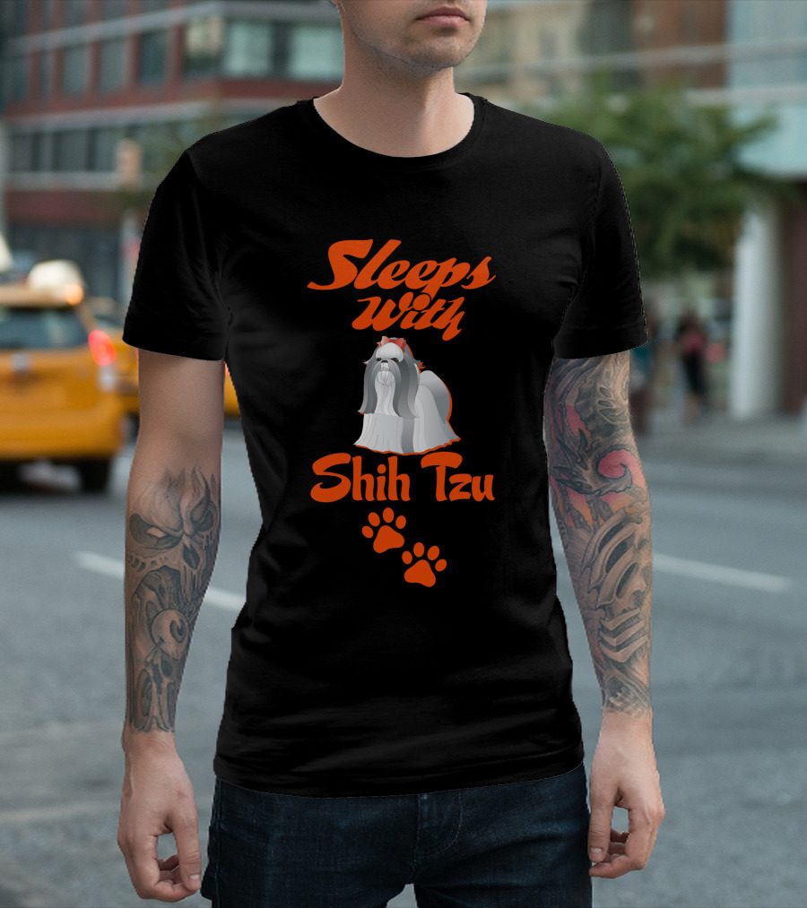 Sleeps With Shih Tzu Paws and Cartoon Dog T-Shirt