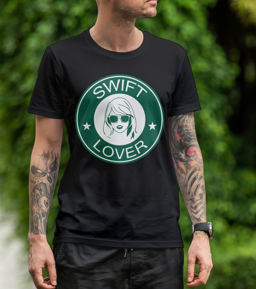 SWIFT LOVER Green Circular Logo With Sunglasses And Stars T-Shirt