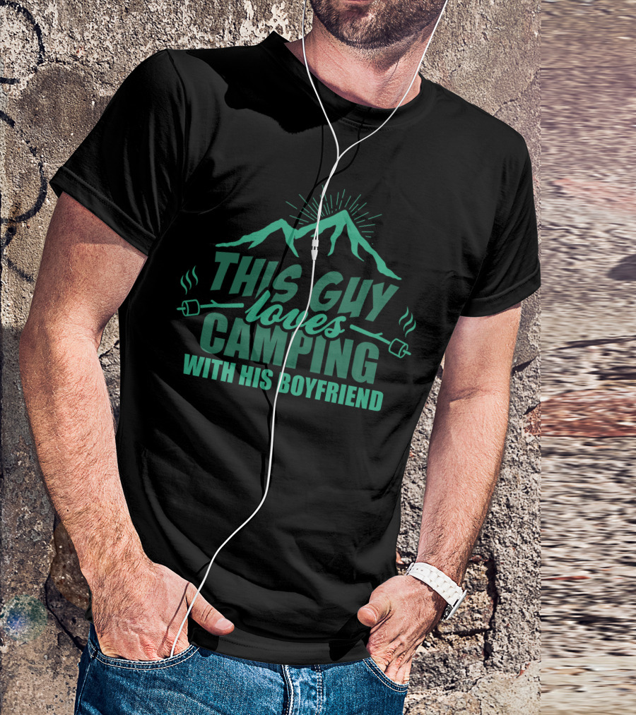 This Guy Loves Camping With His Boyfriend Mountain Adventure Marshmallows T-Shirt