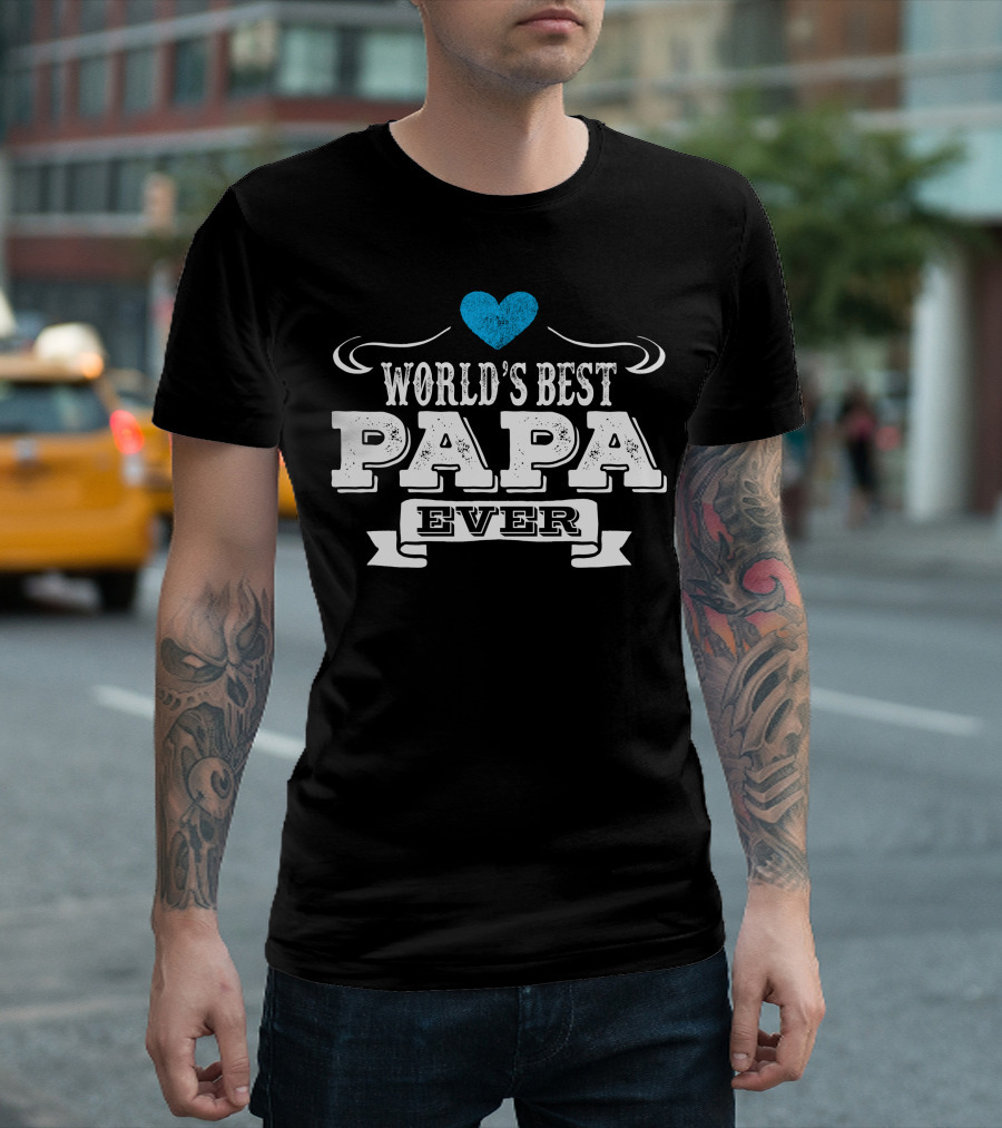 Worlds Best Papa Ever Blue Heart T-Shirt