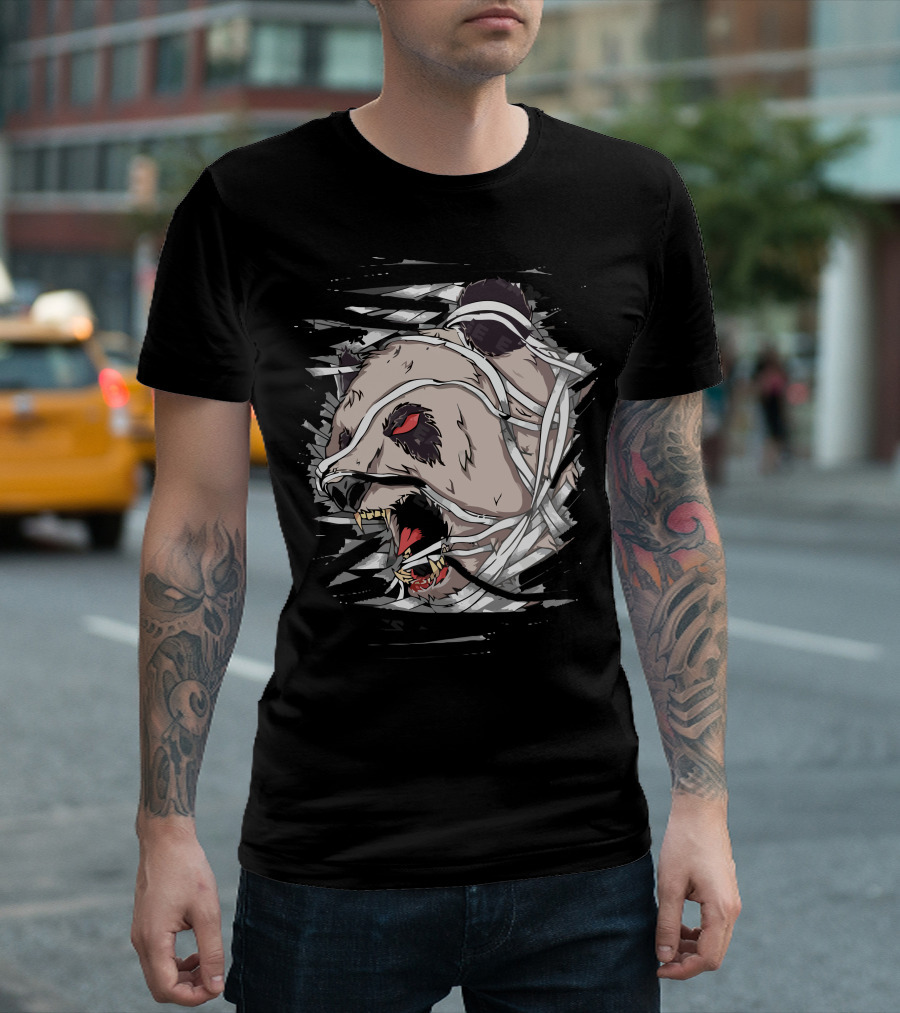 Angry Bear Wrapped In Fierce Bandages With Red Eyes T-Shirt