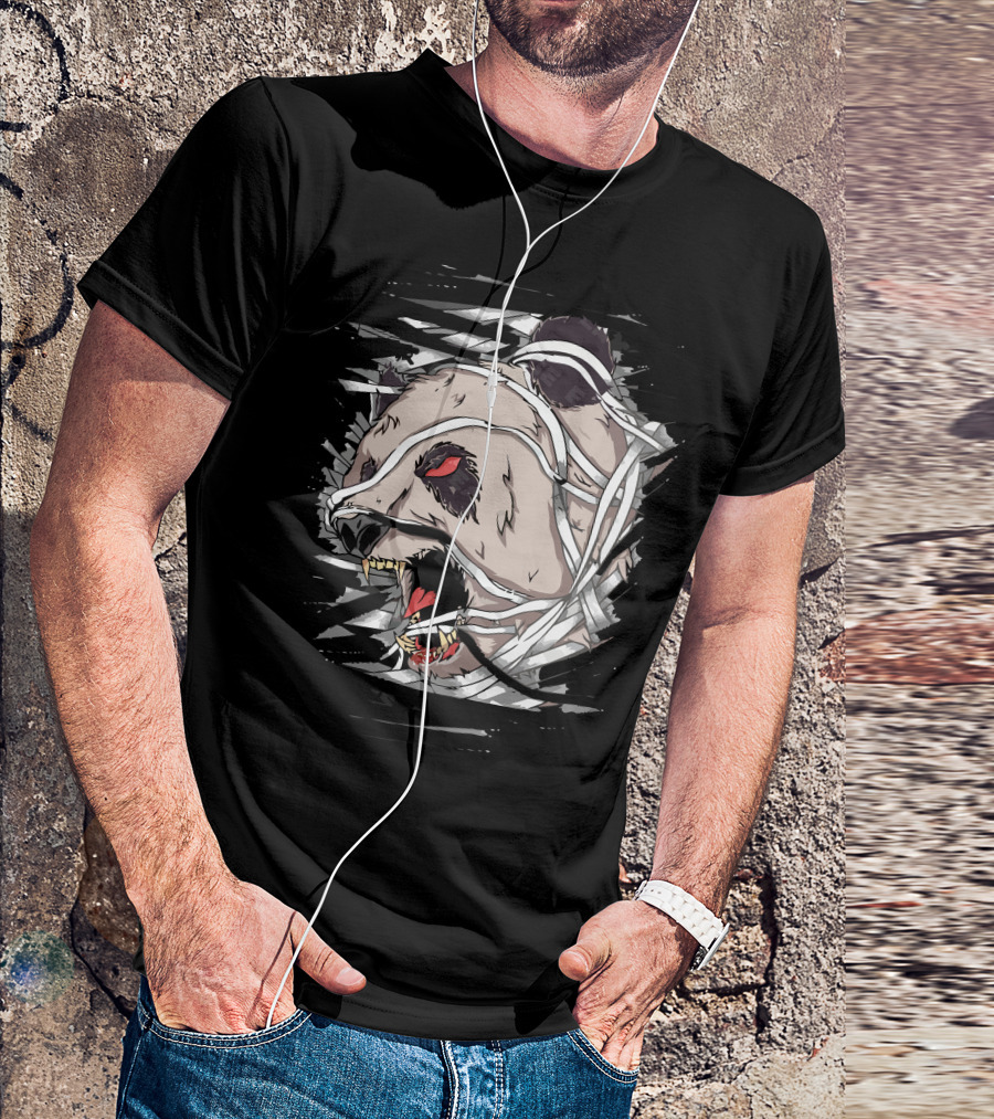 Angry Bear Wrapped In Fierce Bandages With Red Eyes T-Shirt