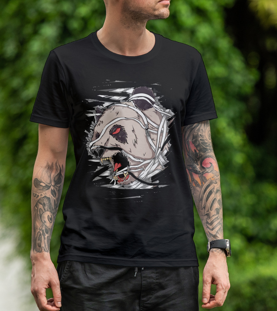 Angry Bear Wrapped In Fierce Bandages With Red Eyes T-Shirt