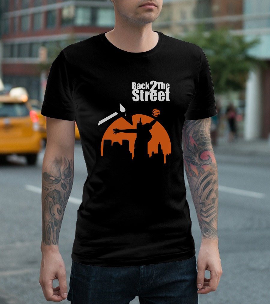 Back Two The Street Basketball Dunk Silhouette Cityscape T-Shirt
