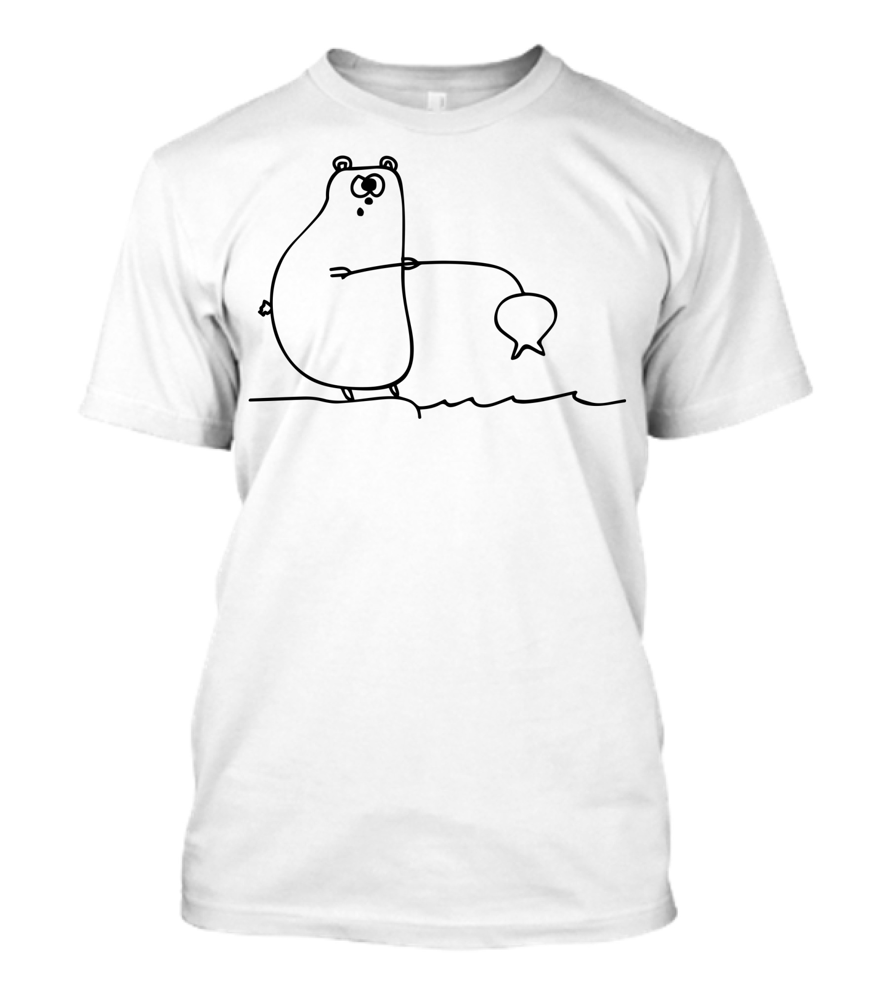 Bear Fishing Line Drawing Minimalist Outline T-Shirt