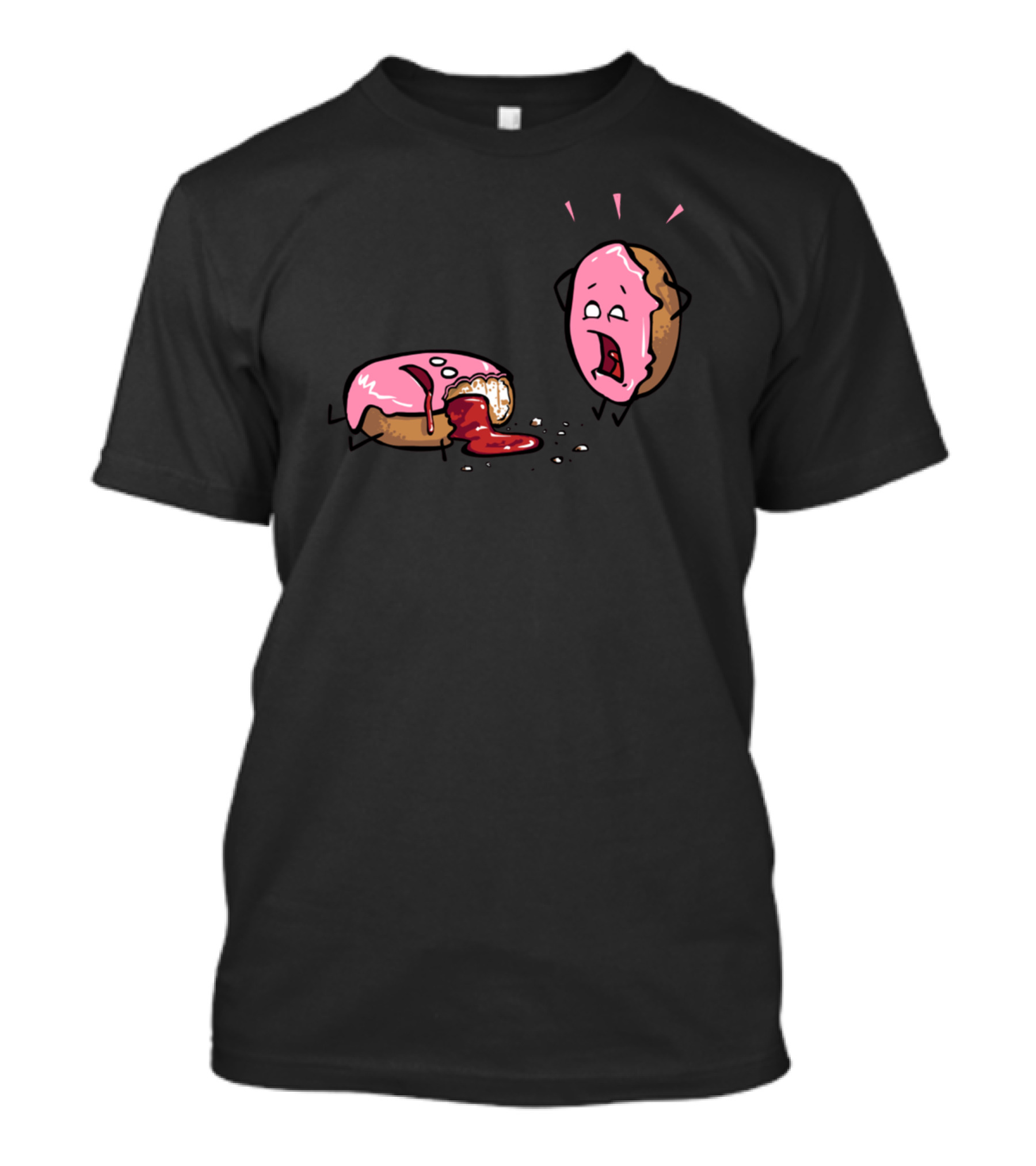 Donut Got His Jelly Splattered Pink Frosting Jelly Explosion Cartoon Reaction T-Shirt