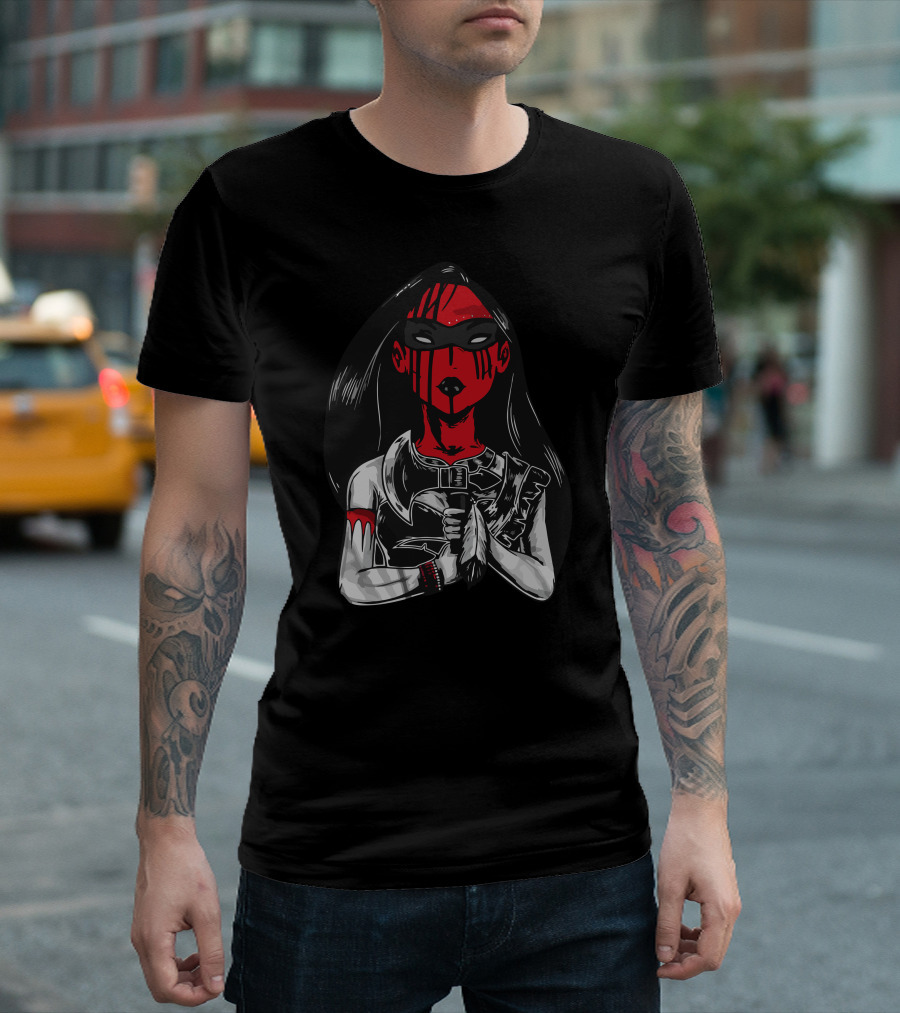 Indian Assassin Masked Warrior with Red Face Paint and Axe T-Shirt