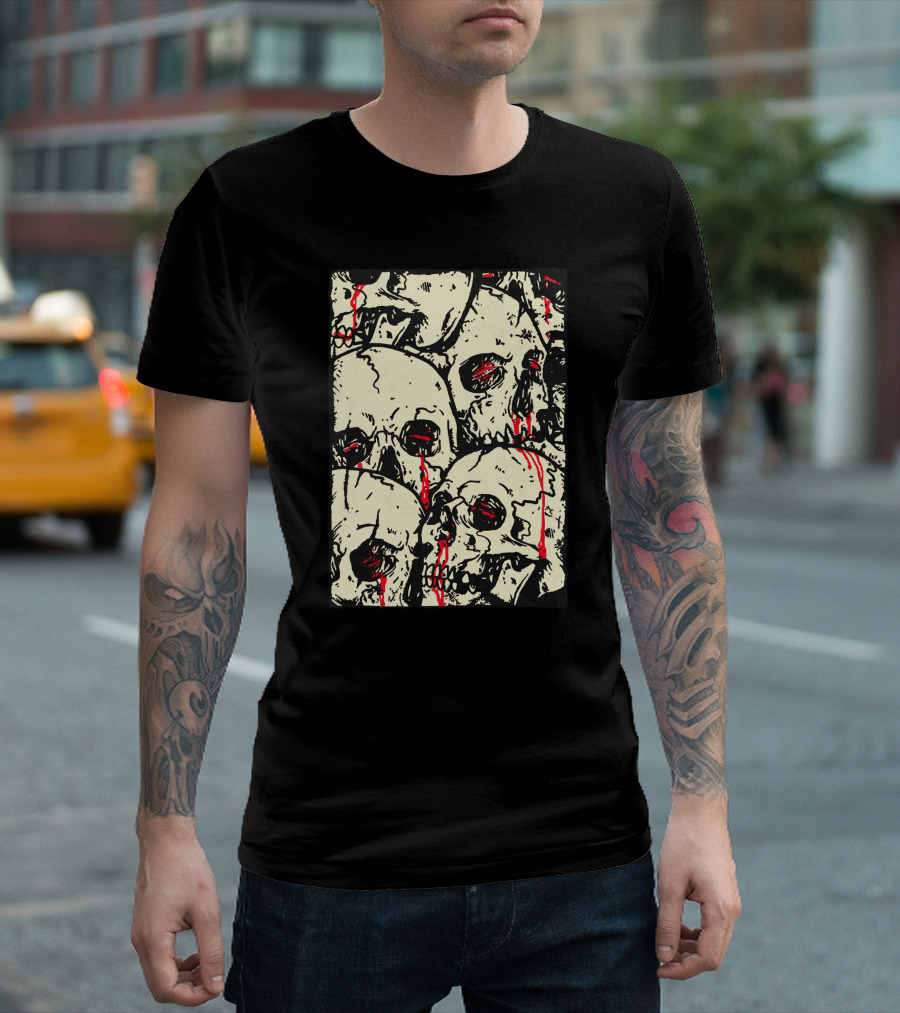 Killed Tear Drop Skull Artwork With Dripping Red Eyes T-Shirt