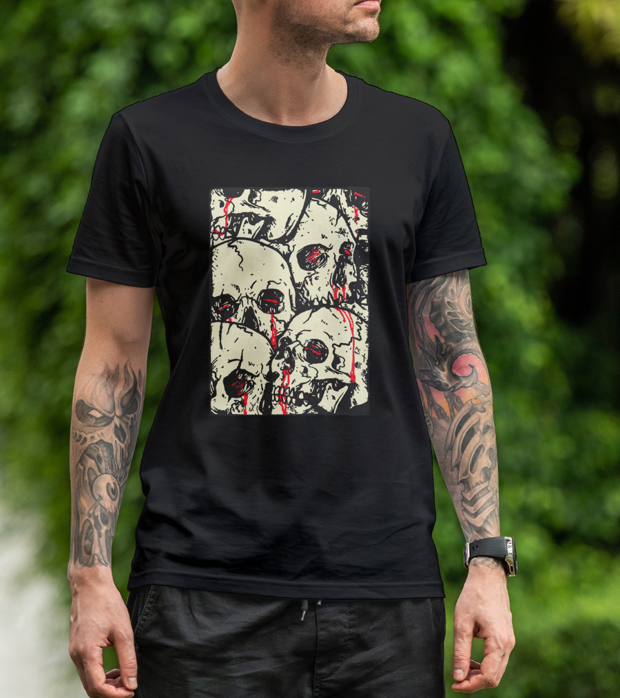 Killed Tear Drop Skull Artwork With Dripping Red Eyes T-Shirt
