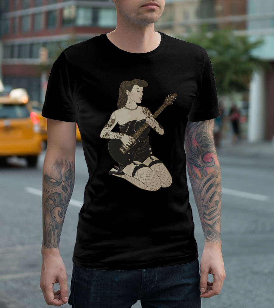 Melodic Girl Rock Tattoo Electric Guitar T-Shirt