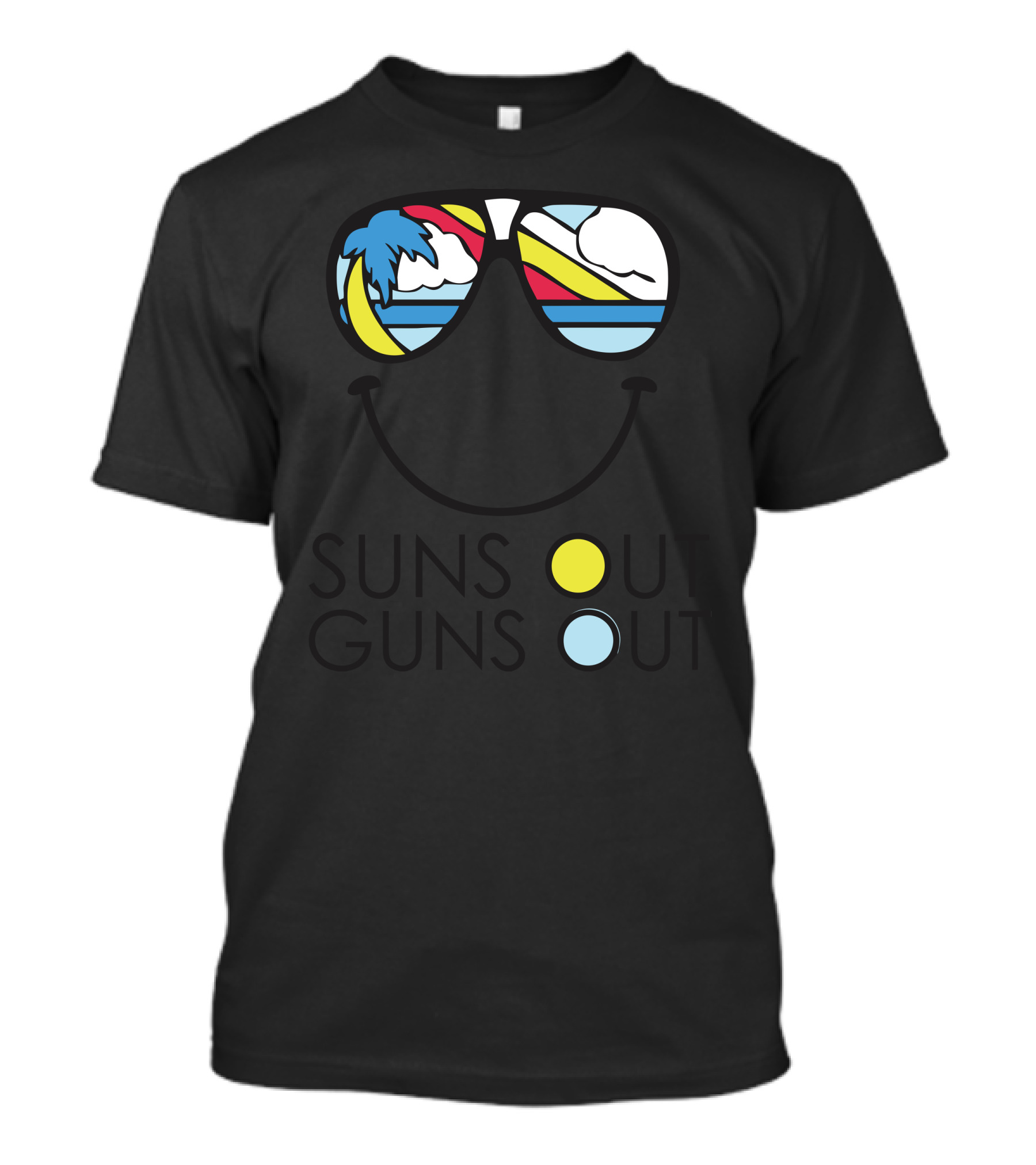 Suns Out Guns Out Sunglasses Beach Palm Trees Sky T-Shirt