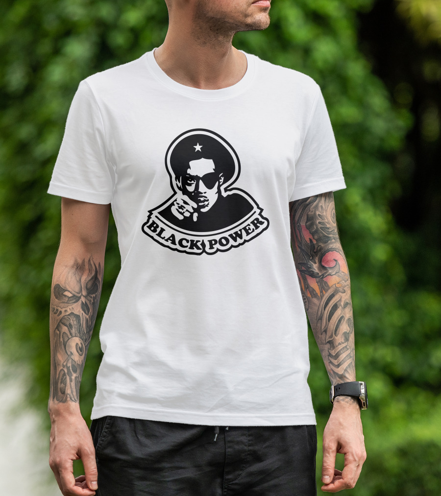 Black Power Iconic Star Afro Black Hat Sunglasses T-Shirt