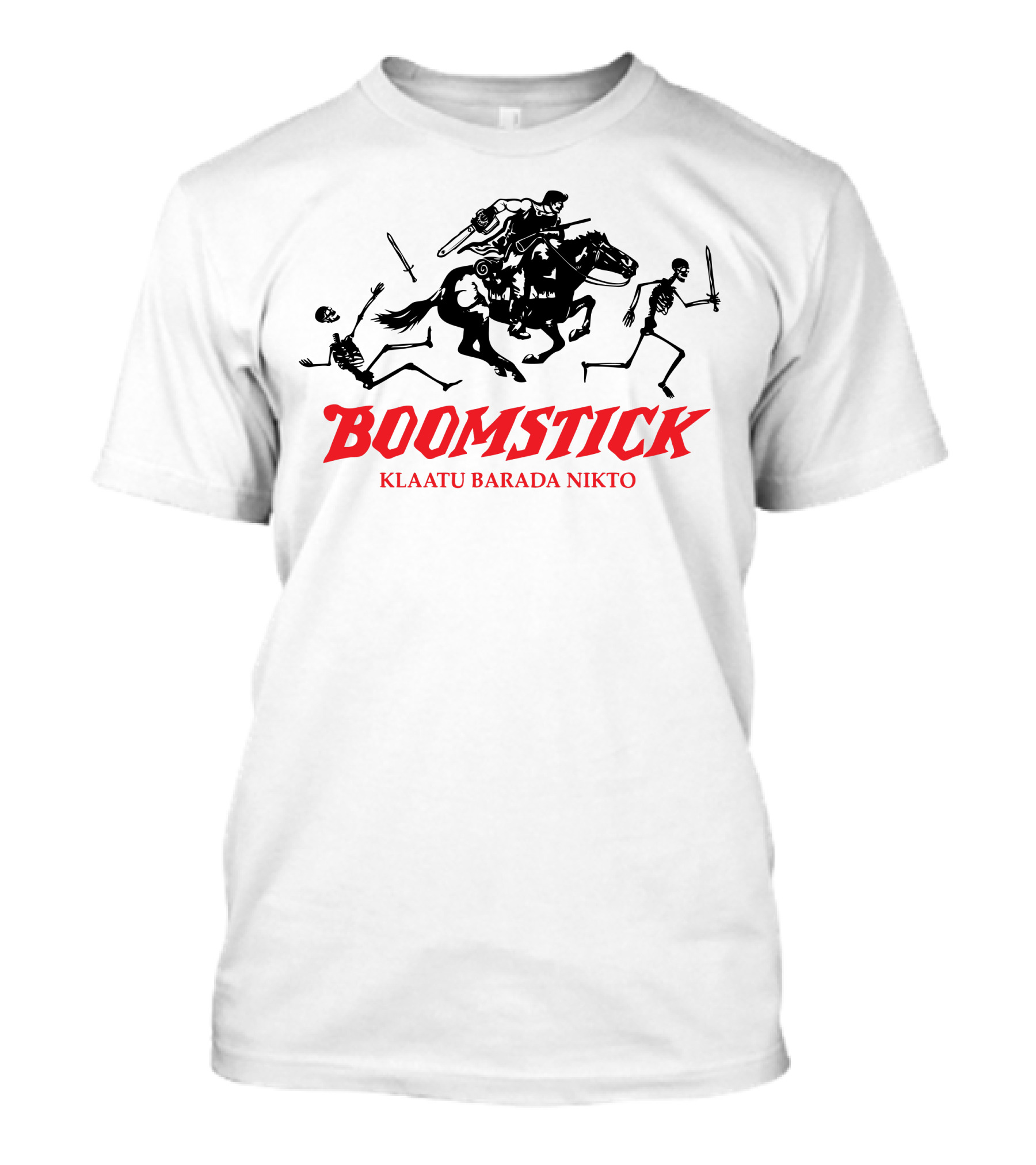 Boomstick Klaatu Barada Nikto Skeleton Chase Scene T-Shirt