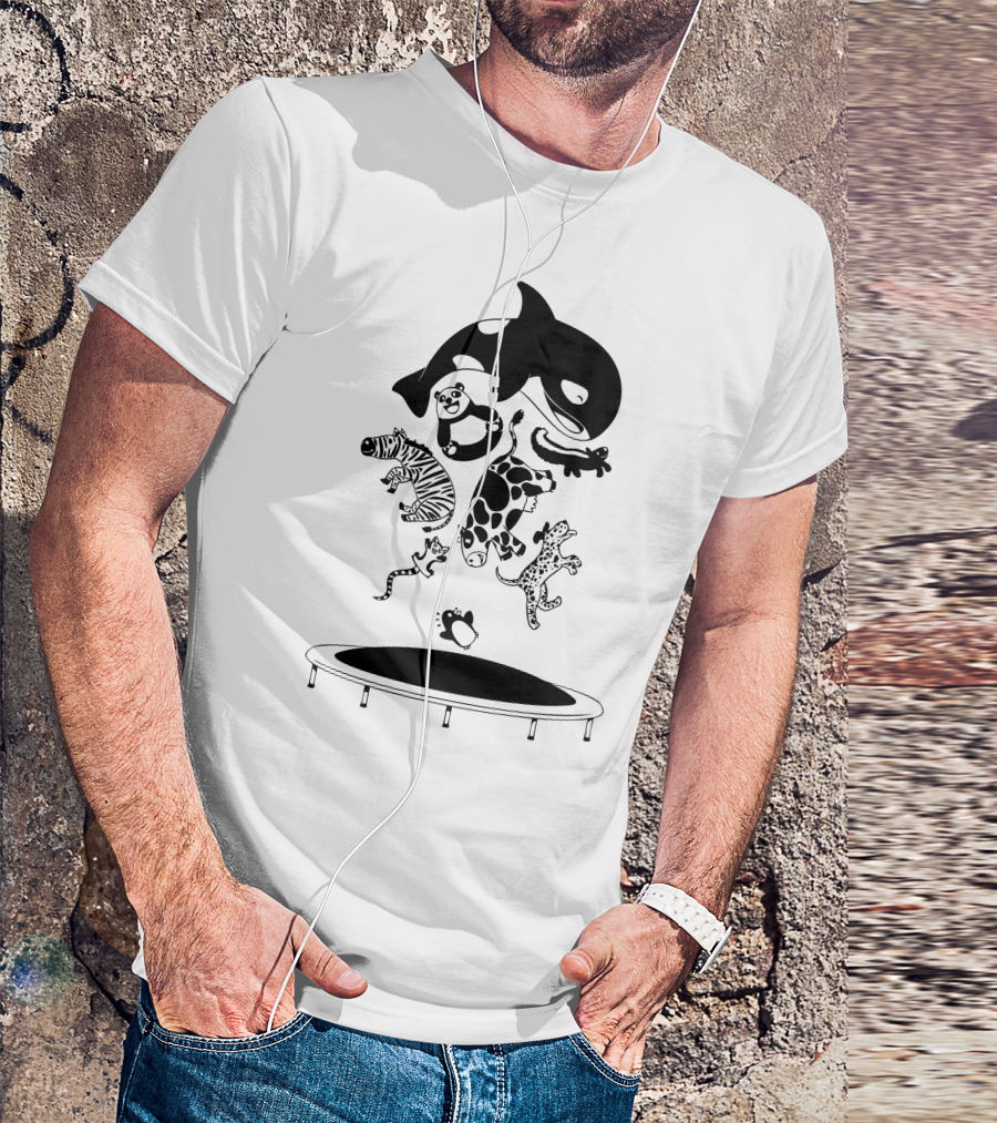 Bouncing Animals Trampoline Fun With Whale, Panda, Alligator, Zebra, Cow, Cat, Dog, Penguin T-Shirt