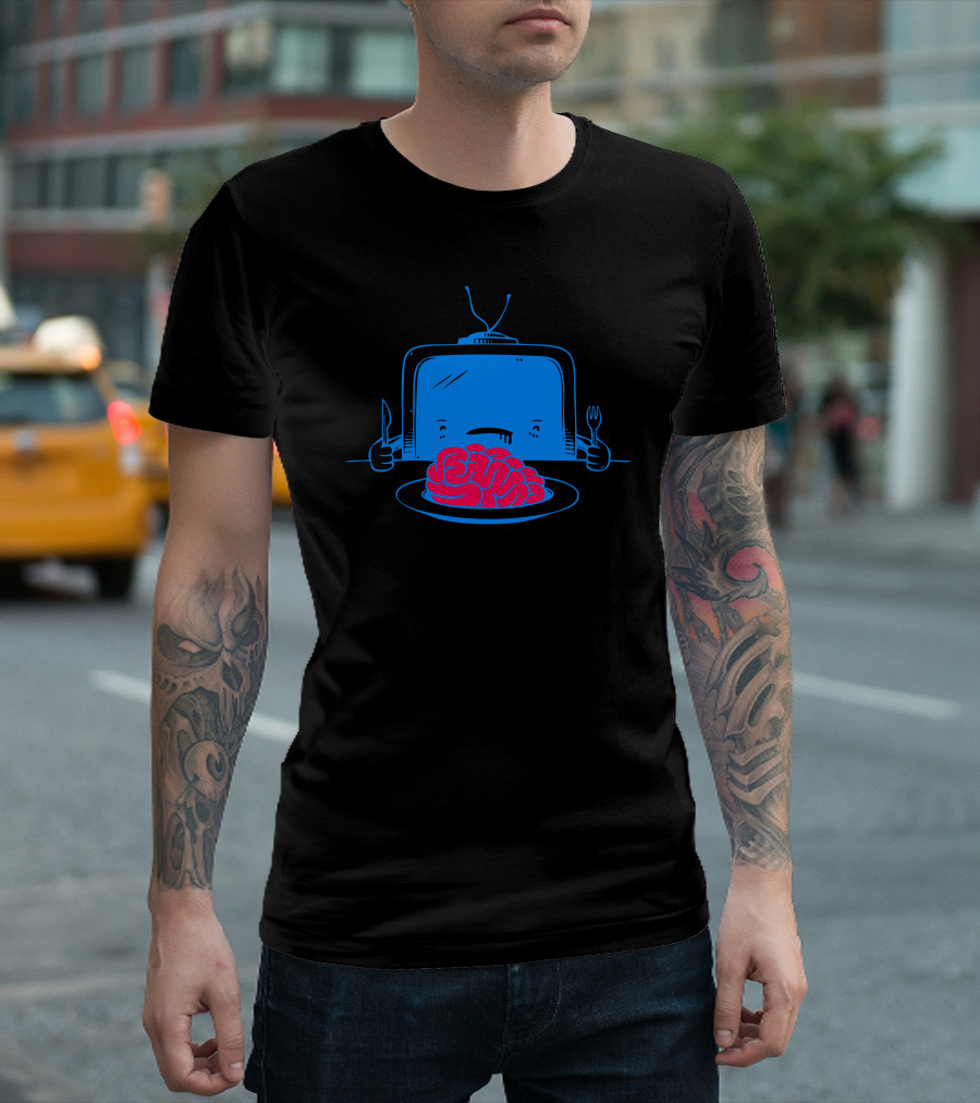 Brain Eater TV Consuming Brains Plate T-Shirt