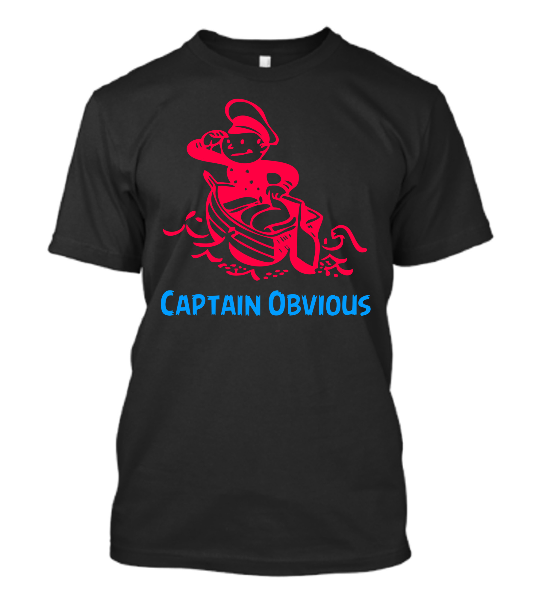 Captain Obvious Saluting Cartoon Sailor In Red And Blue T-Shirt