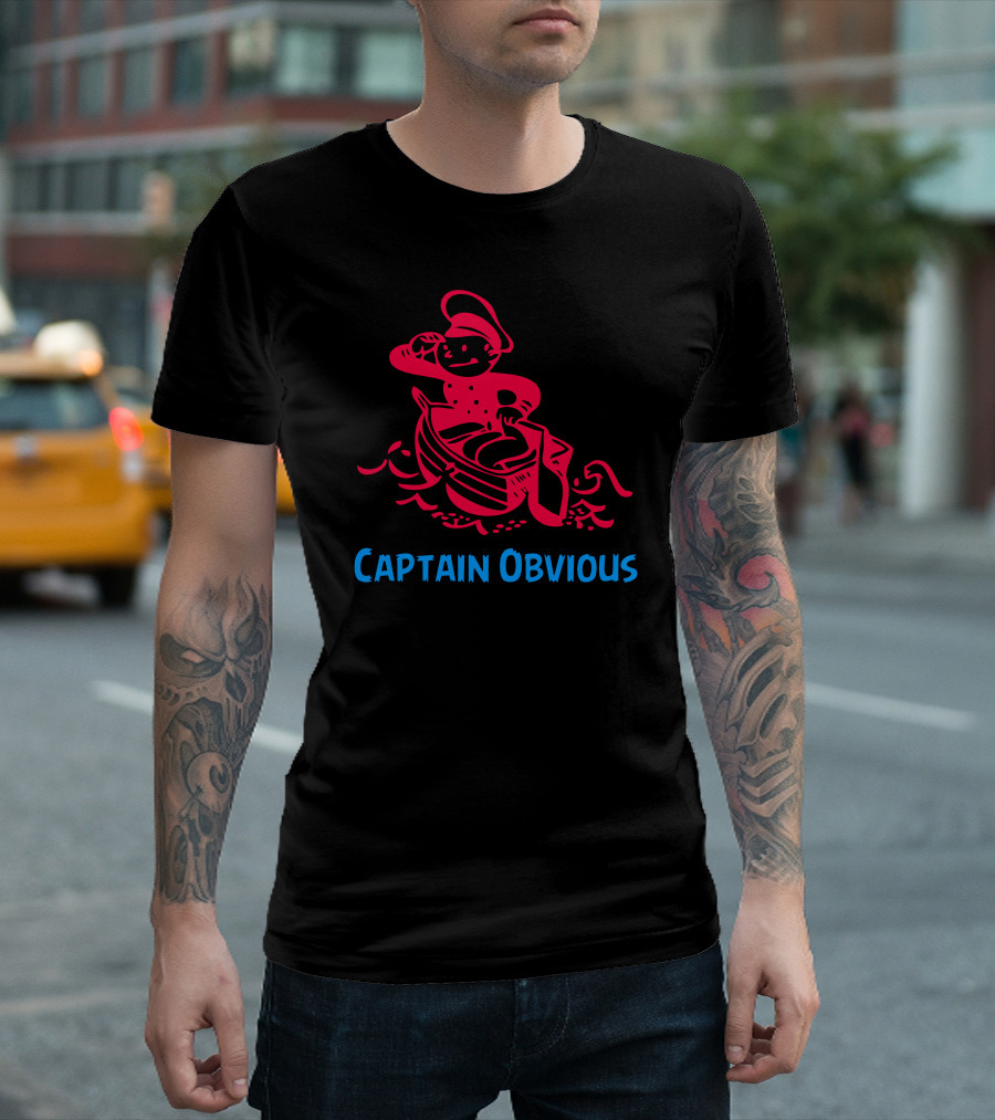 Captain Obvious Saluting Cartoon Sailor In Red And Blue T-Shirt