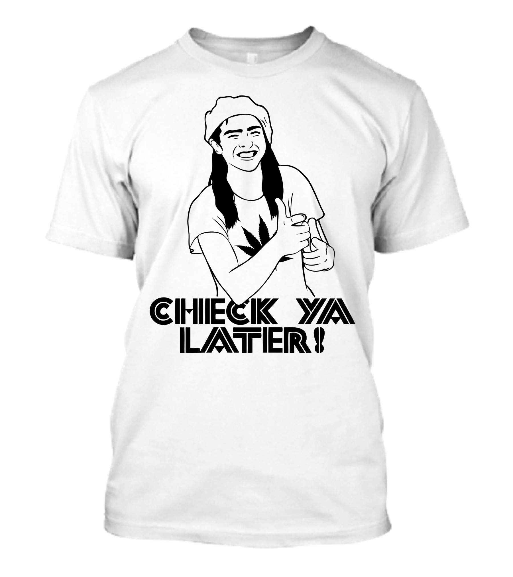Check Ya Later Smiling Beanie Character With Leaf T-Shirt