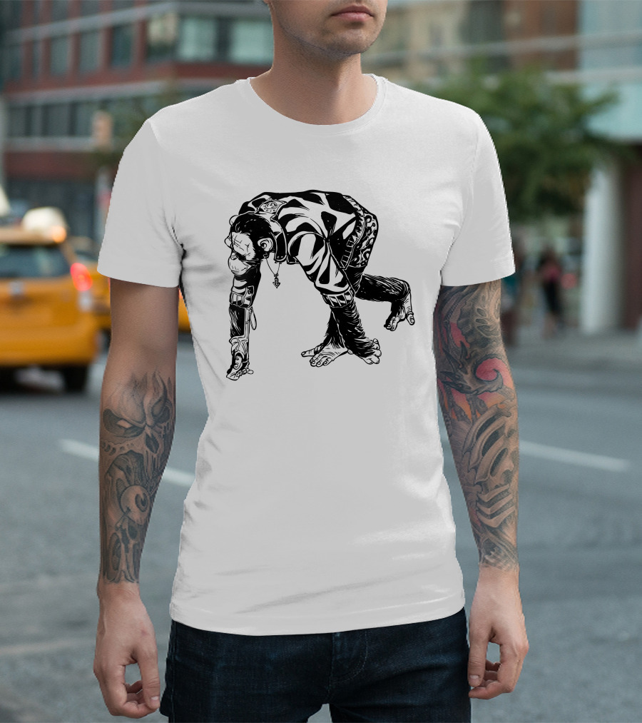 Chimpocalypse Tribal Art Primate in Stealth Posture T-Shirt