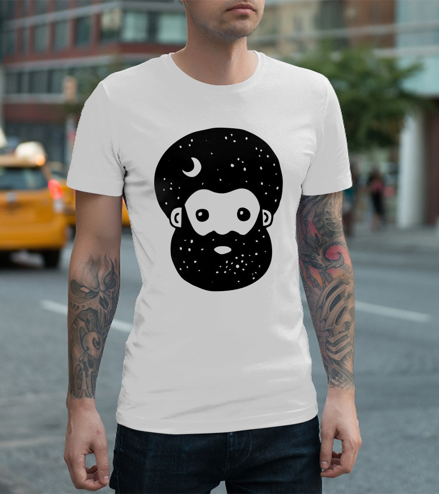Cosmos Night Starry Bearded Figure With Crescent Moon T-Shirt