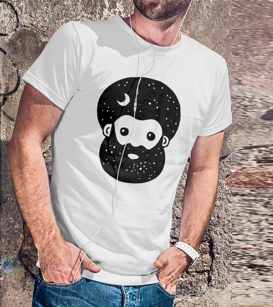 Cosmos Night Starry Bearded Figure With Crescent Moon T-Shirt