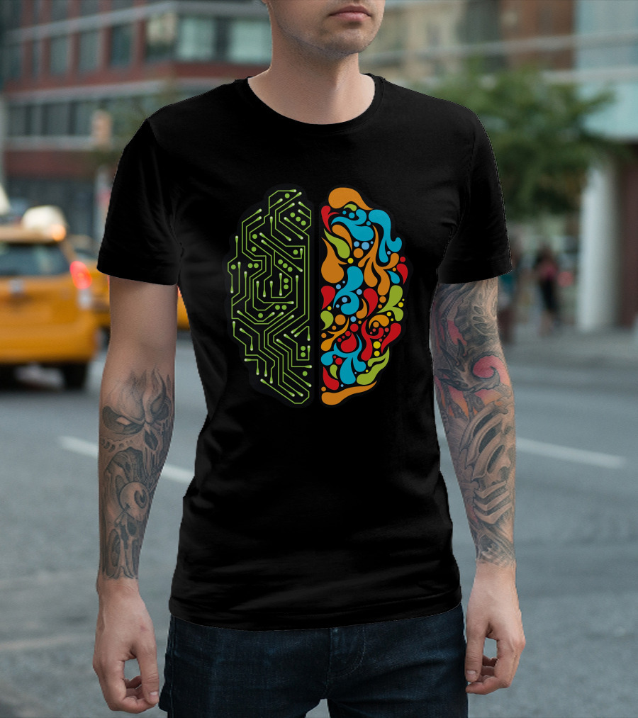 Creative And Rational Circuitry Meets Colorful Abstract Brain T-Shirt