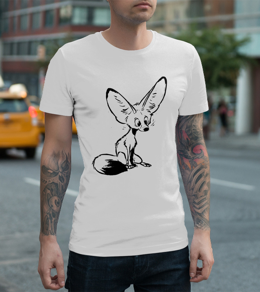 Curious Fennec Fox Black Outline Cartoon T-Shirt
