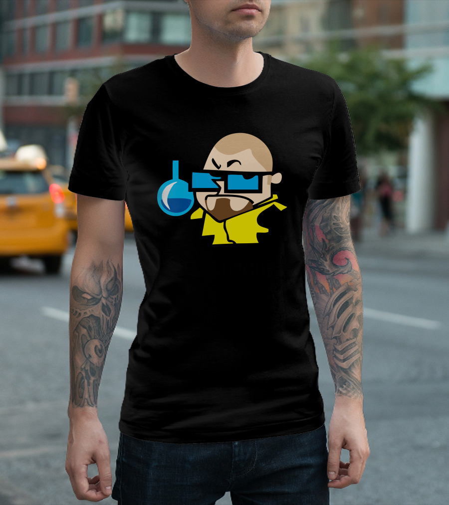 Dexter White Chemistry Character with Yellow Jacket and Blue Flask T-Shirt
