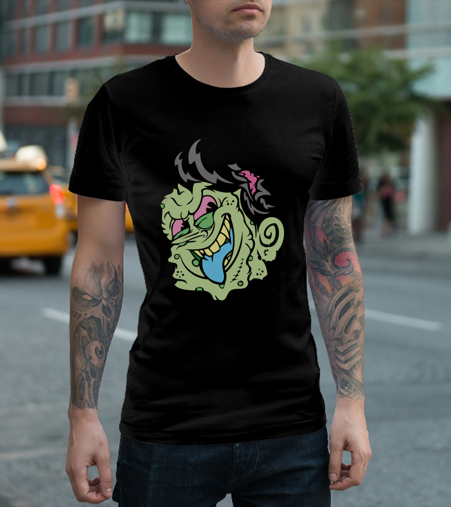 Hello I Am Zombie Punk Cartoon Head With Green Skin And Black Hair T-Shirt