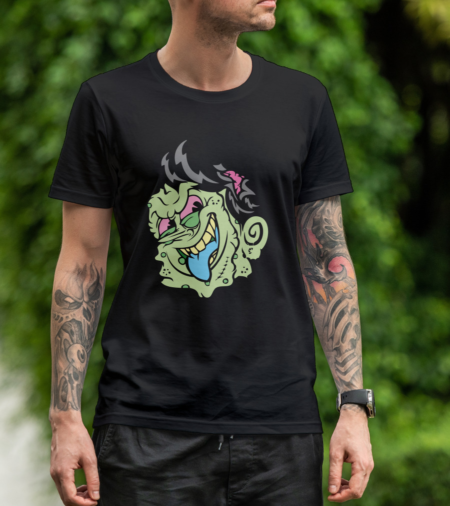 Hello I Am Zombie Punk Cartoon Head With Green Skin And Black Hair T-Shirt