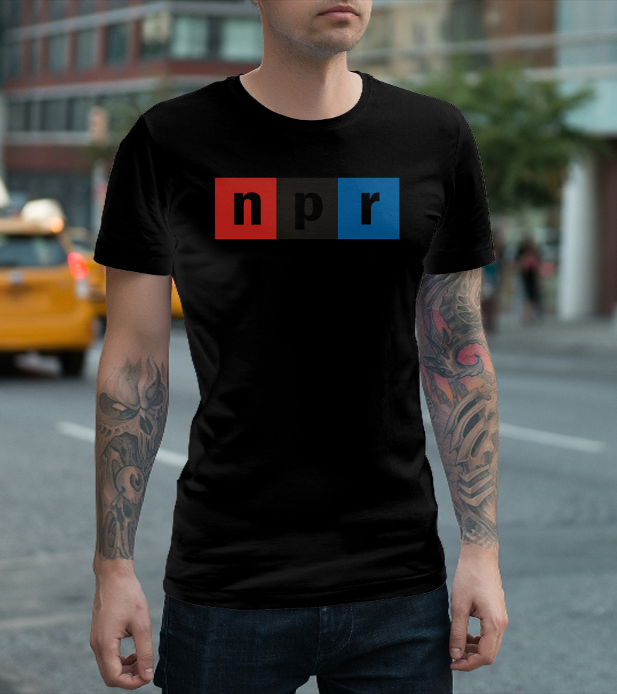 NPR Logo Black Background Rectangles Red Blue Blocks T-Shirt
