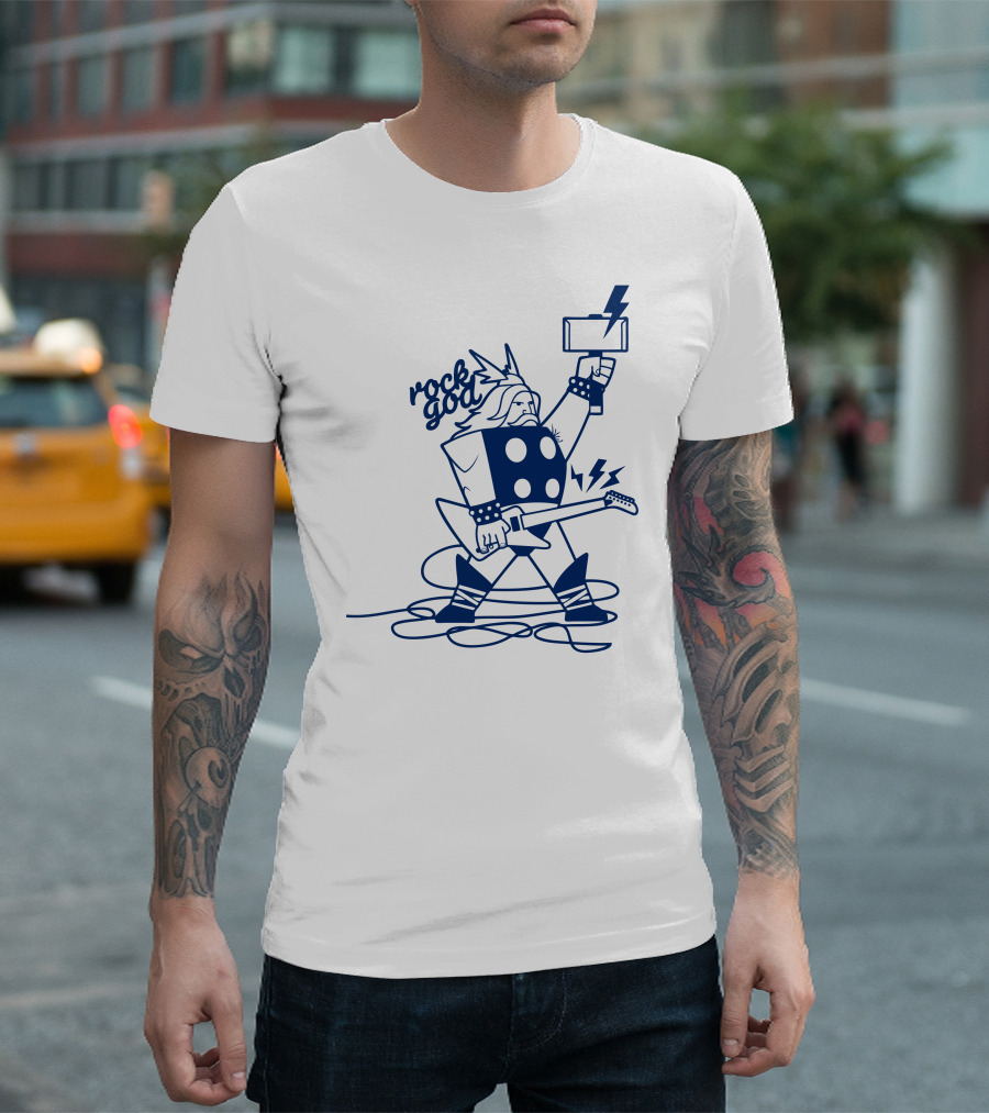 Rock God Thunder Guitar Warrior with Lightning Hammer T-Shirt