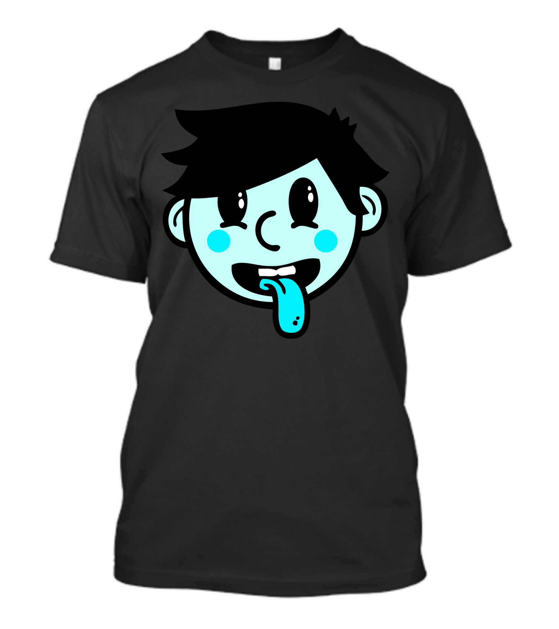 Sick Face With Teal Tongue And Black Hair Cartoon Expression T-Shirt