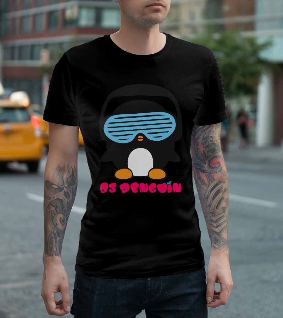 DJ Penguin Headphones And Blue Visor T-Shirt