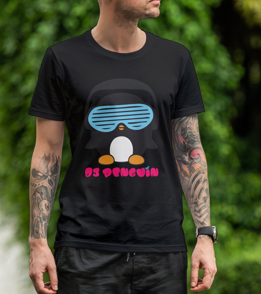 DJ Penguin Headphones And Blue Visor T-Shirt