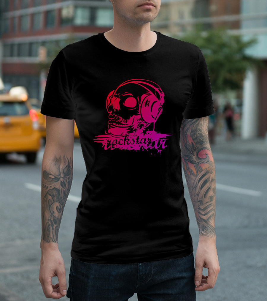 Rockstar Vintage Skull Music Headphones T-Shirt