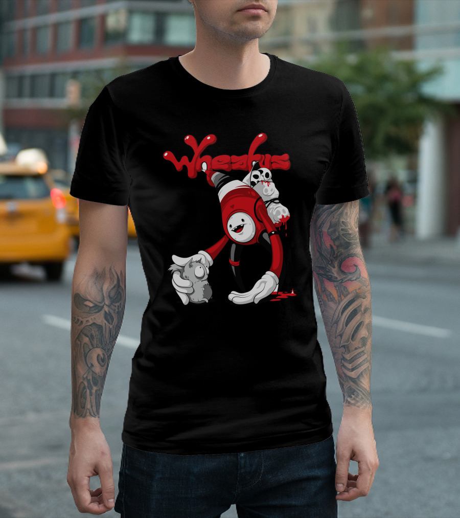 Wheatus Valentine Animated Red Robot With Skull And Cute Grey Animal T-Shirt