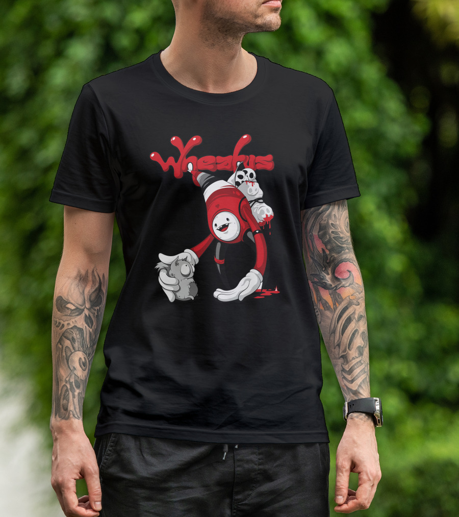 Wheatus Valentine Animated Red Robot With Skull And Cute Grey Animal T-Shirt