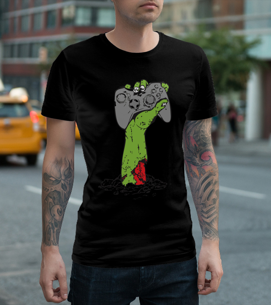 Undead Gamer Hand with Controller Zombie Game Freak T-Shirt
