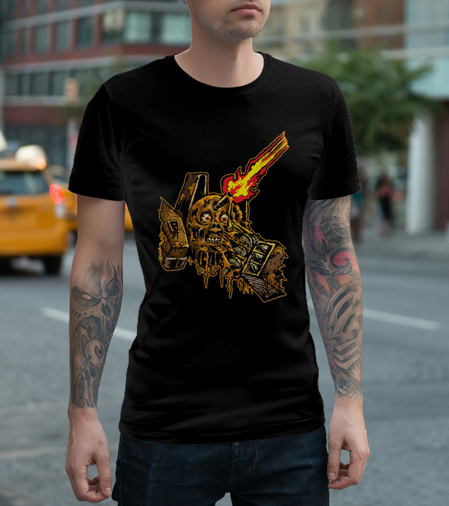 21D 132 Melt Don Flaming Skull and Hockey Mask T-Shirt