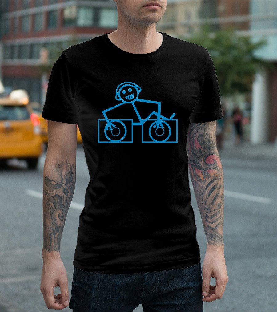 Dj Club Stick Figure Turntable Icon Music T-Shirt