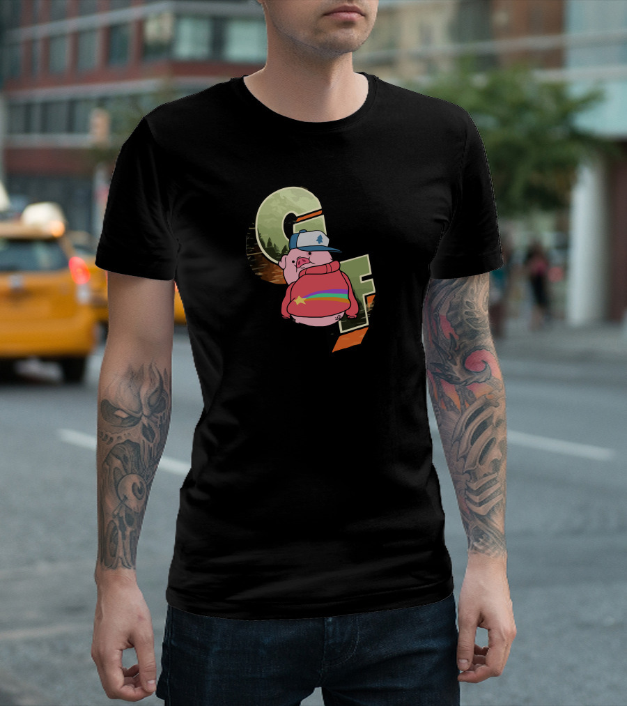 Gravity Falls Waddles Rainbow Sweater GF Letters Forest Background T-Shirt