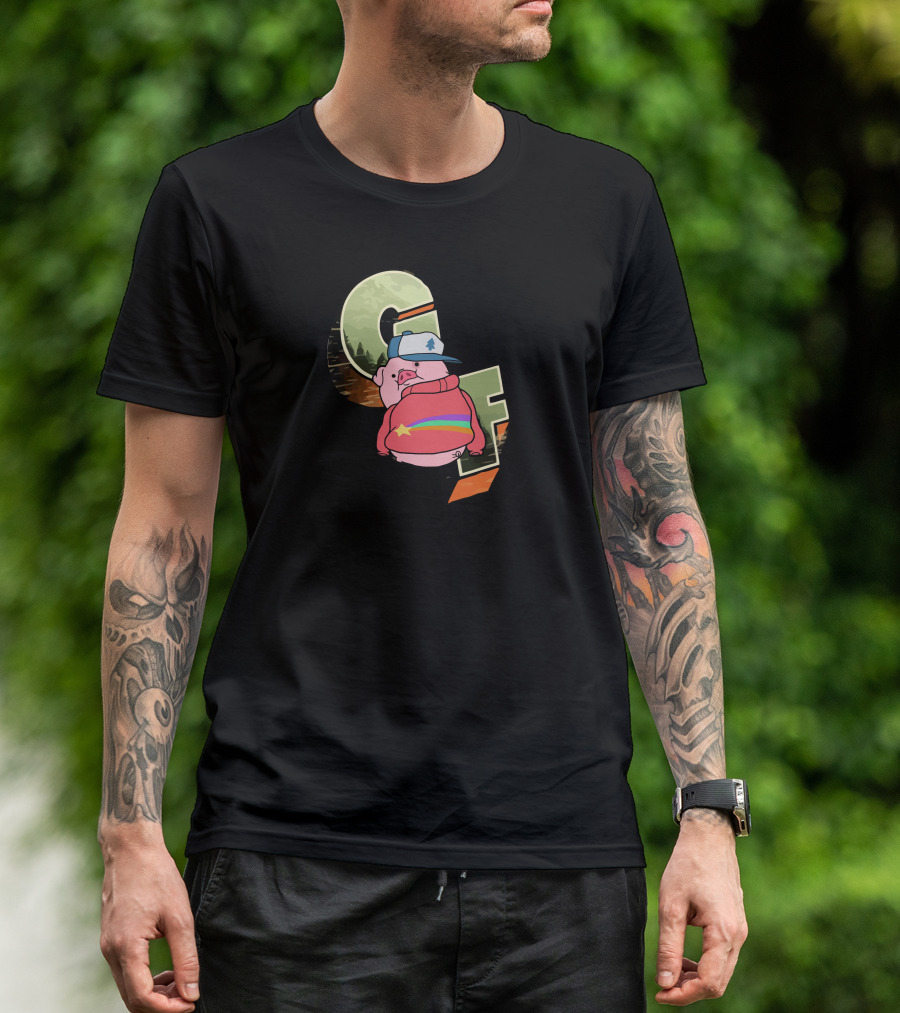 Gravity Falls Waddles Rainbow Sweater GF Letters Forest Background T-Shirt
