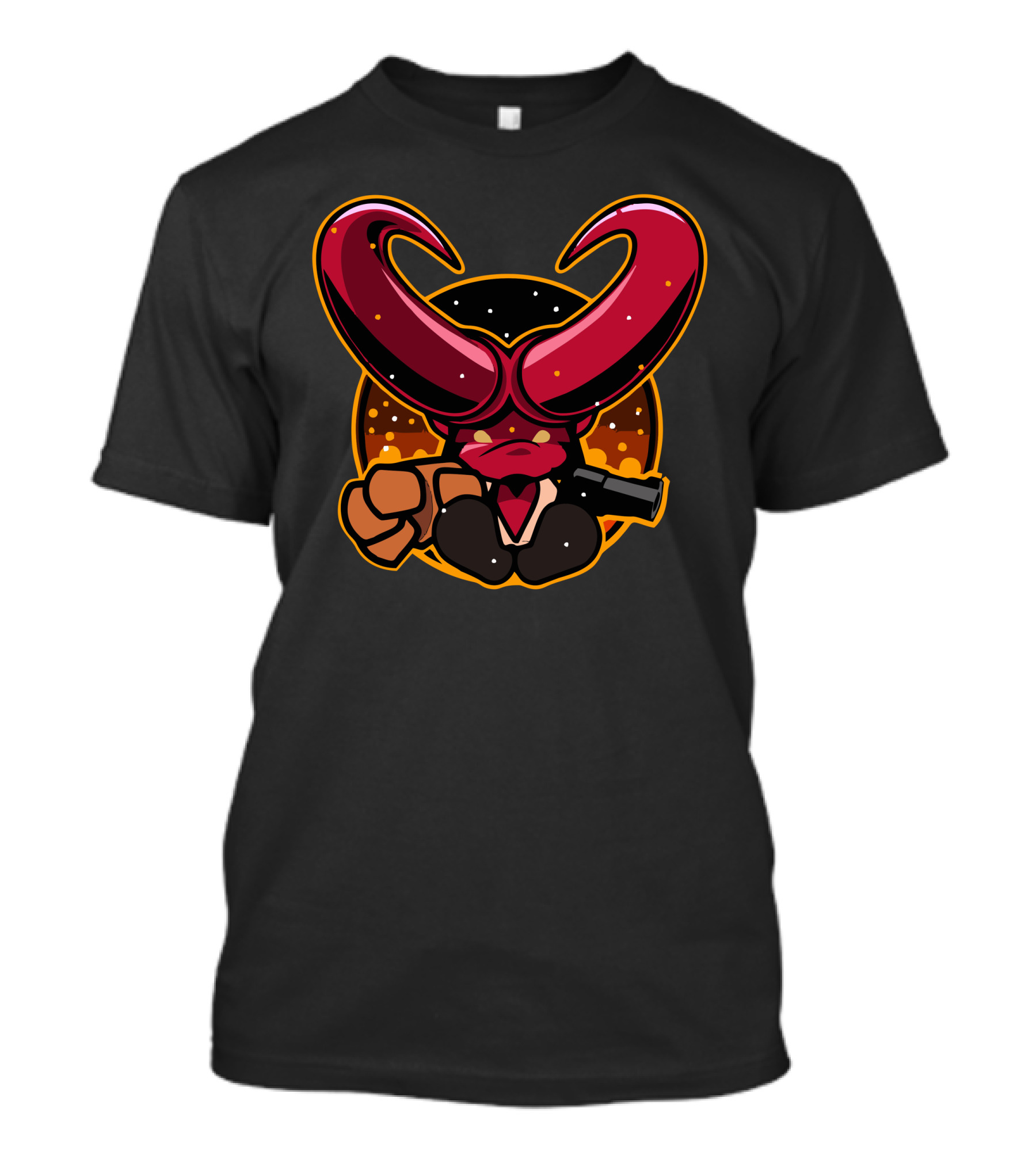 Lil Hellboy Cartoon Horned Character With Gun T-Shirt