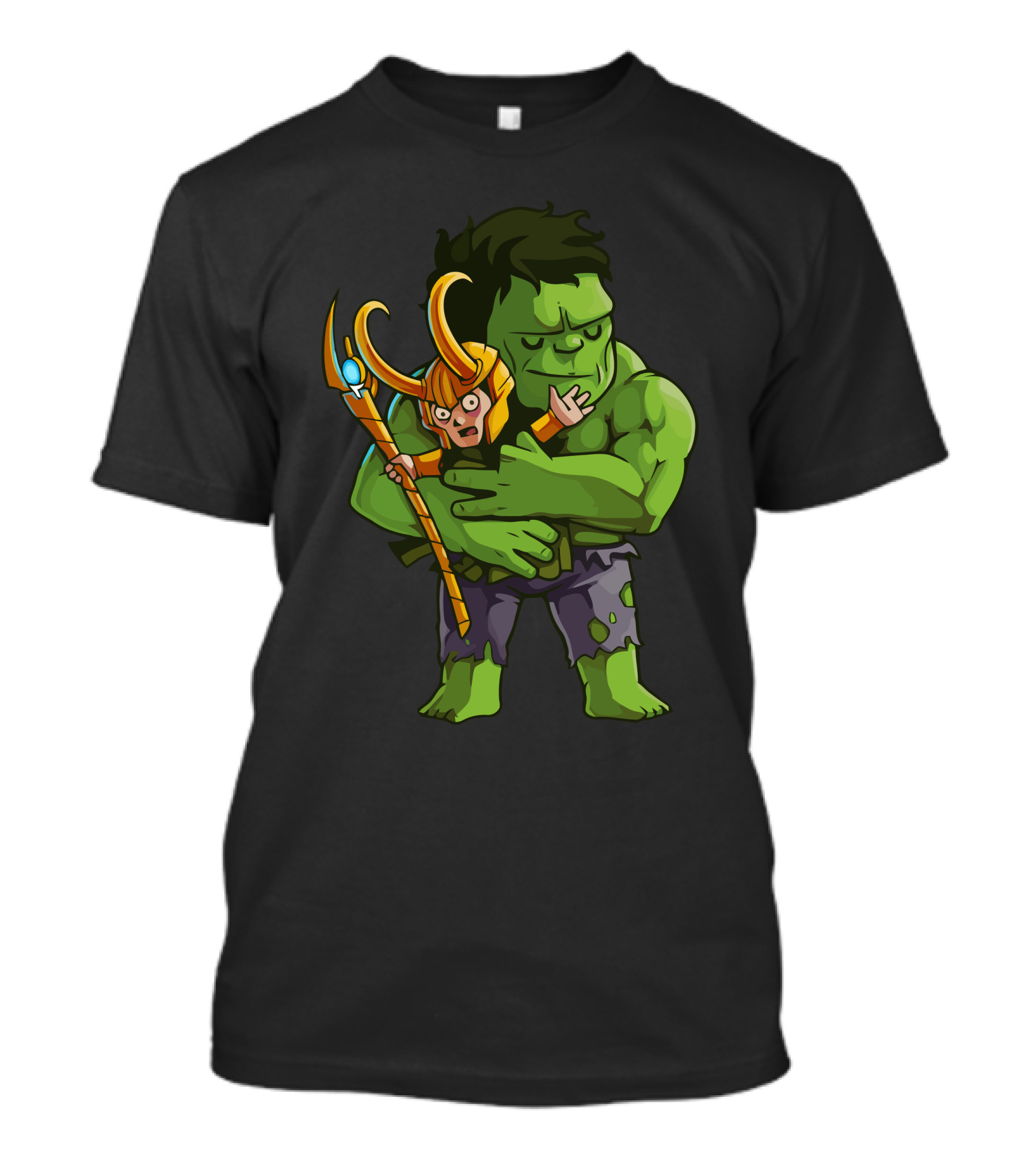 Loki Needs Love Hulk Hugging Loki Scepter T-Shirt