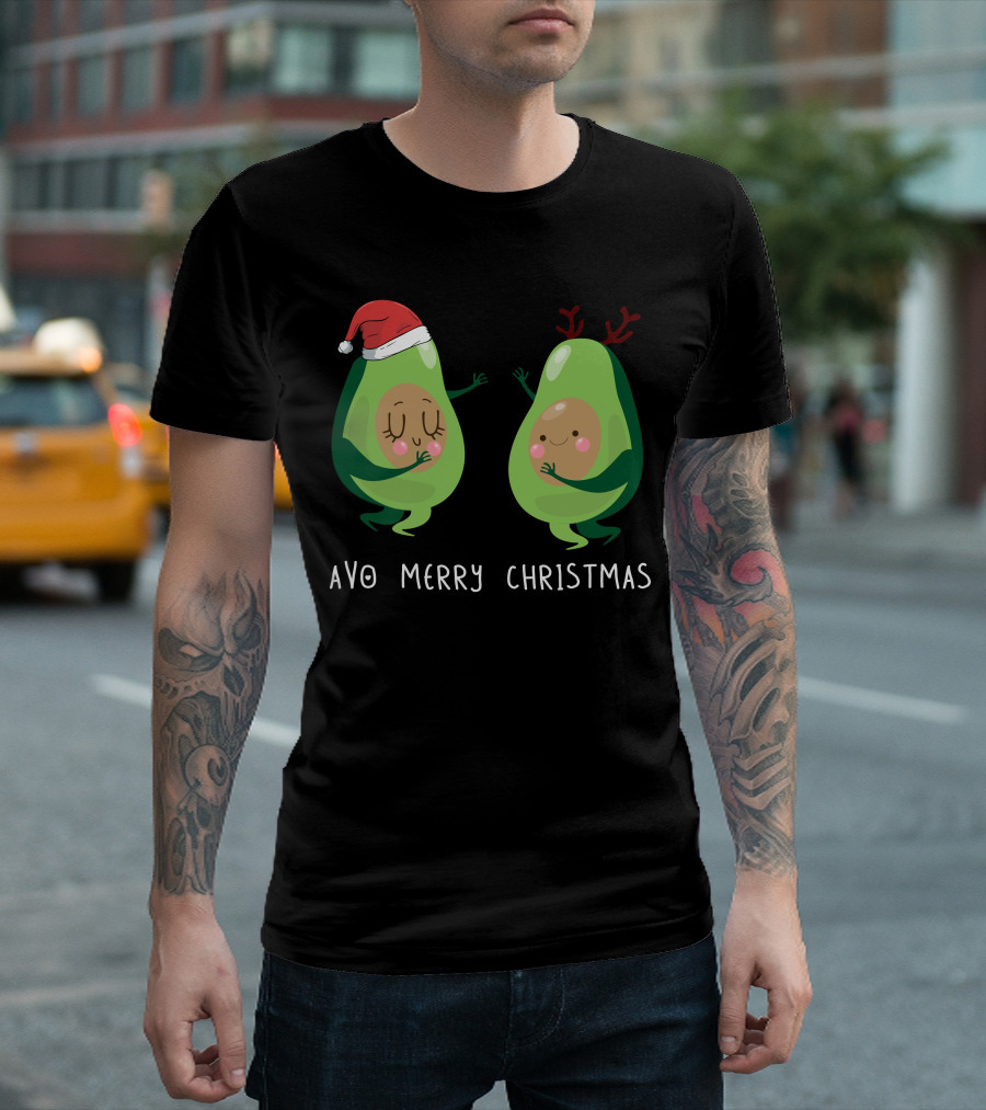 Avo Merry Christmas Santa Hat Reindeer Avocado T-Shirt