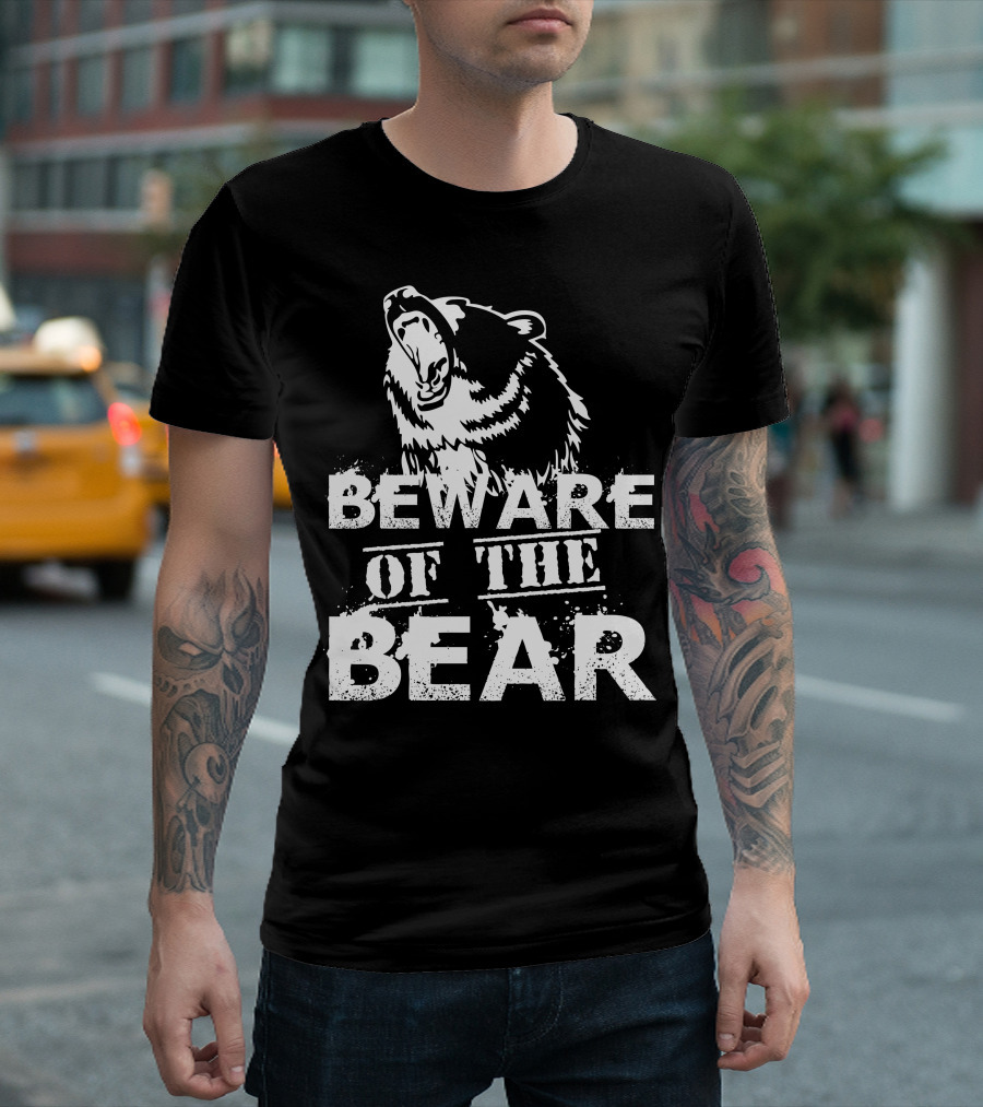 BEWARE OF THE BEAR Roaring Grizzly Face T-Shirt
